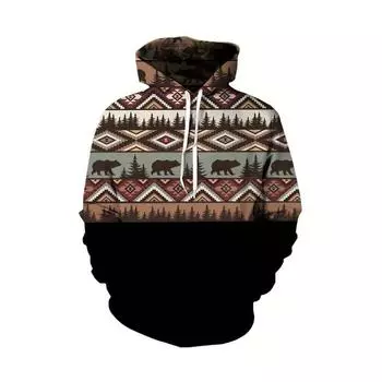 Винтажная мужская толстовка с капюшоном Sewatshirt с этническим принтом, повседневная осенняя толстовка с коротким рукавом, модный уличный свитер, мужская свободная одежда S