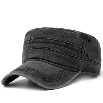 Винтажная мужская военная кепка весна-лето модные армейские плоские шляпы для мужчин повседневные стираные хлопковые солнцезащитные бейсболки 54-59cm чёрный