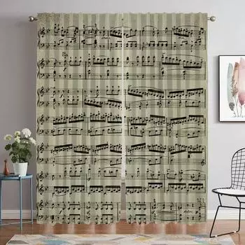 Винтажная музыкальная нота занавеска для комнаты 2 панели домашний интерьер занавески перегородка жалюзи тюль для спальни гостиная кухня W50xH70cmx2pcs-CL