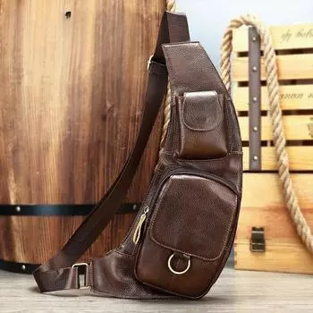 Винтажная нагрудная сумка из натуральной кожи для мужчин, повседневная мужская сумка через плечо на одно плечо с верхним слоем из коровьей кожи, полумесяц, нагрудная сумка чёрный