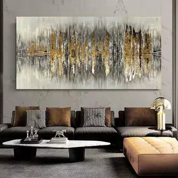 Винтажная настенная живопись Куадрос, абстрактные золотые настенные картины для гостиной, холст, домашний декор, постеры и принты 20x40cm