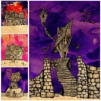 Винтажная настенная живопись на холсте Кошмарный дом, винтажный постер и украшение для гостиной, печать 21cm30cm NoFrame