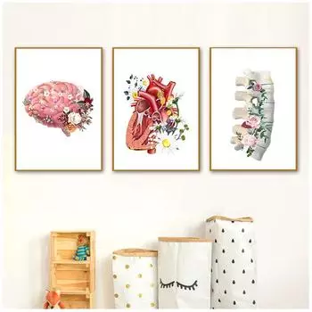 Винтажная настенная живопись на холсте, плакаты на скандинавскую тему и принты, настенные панно для декора гостиной, анатомия сердца и мозга 21x30cm No Frame