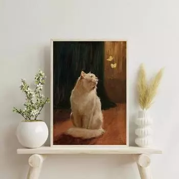 Винтажная настенная живопись с изображением кошек Картина на холсте Скандинавский абстрактный постер и принты с изображением кошек Детская игривая деревенская спальня Домашний декор Картины 21x30cm No Framed