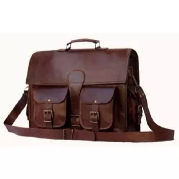 Винтажная натуральная коричневая кожаная сумка-мессенджер через плечо, портфель для ноутбука, большой мужской портфель 11 X 15 X 4 in коричневый