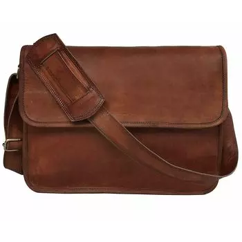 Винтажная натуральная коричневая сумка ручной работы из козьей кожи для мужчин и женщин, офисная сумка для ноутбука 14 x 18 x 5 in коричневый