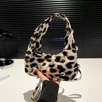 Винтажная нейлоновая сумка через плечо с леопардовым принтом, женская корейская студенческая сумка-тоут, повседневная сумка большой вместимости 31.5*1*16.5 розы красного