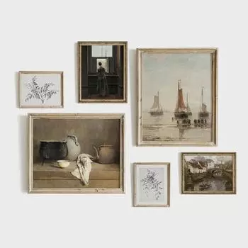 Винтажная нейтральная галерея, настенное искусство, античный постер и принты, Ретро французская картина на холсте, скандинавские настенные панно, украшение для дома 21x30cm No Frame