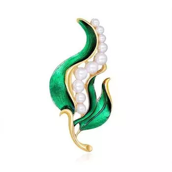 Винтажная нежная темпераментная зеленая листовая корсажная брошь из сплава с жемчугом и капающим маслом, женская одежда, аксессуары
