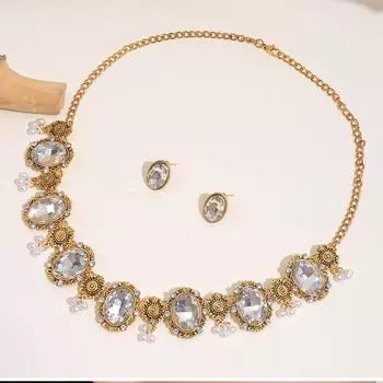 Винтажная ниша, мода, подвеска со стразами в виде капли воды, ожерелье, серьги, серьги-гвоздики, костюм для женщин