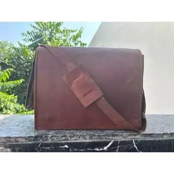 Винтажная новая настоящая сумка-портфель мужская сумка-мессенджер из козьей кожи для ноутбука коричневого цвета 11 x 9 x 3 in коричневый