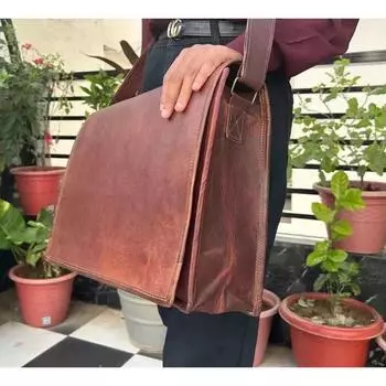 Винтажная новая настоящая сумка-портфель мужская сумка-мессенджер из козьей кожи для ноутбука коричневого цвета 11 x 9 x 3 in коричневый