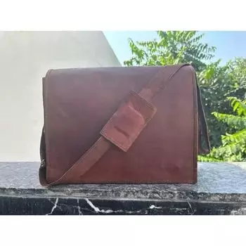 Винтажная новая настоящая сумка-портфель мужская сумка-мессенджер из козьей кожи для ноутбука коричневого цвета 11 x 9 x 3 in коричневый
