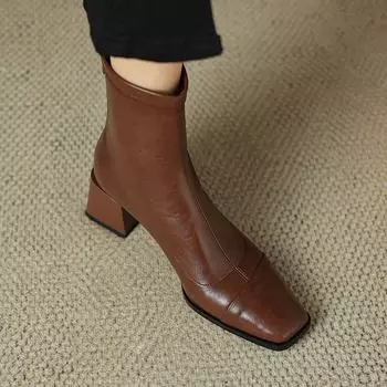 Винтажная обувь Krazing Pot Microfiber из микрофибры на осень и зиму, современные ботинки на среднем каблуке с квадратным носком, сохраняющие тепло, размер 43, эластичные ботильоны 34 чёрный