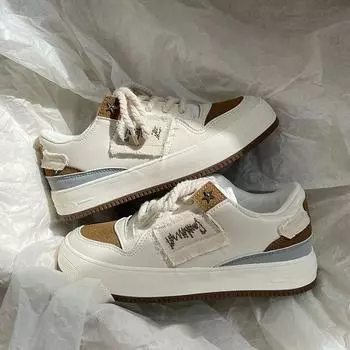 Винтажная обувь в корейском стиле для женщин, повседневные белые кроссовки с круглым носком, удобная модная обувь Zapatillas Mujer на плоской подошве 35 бежевый