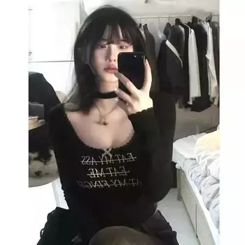 Винтажная одежда 2000-х годов Y2k, черная кружевная футболка с длинными рукавами и подкладкой снизу для женщин, весенне-летний дизайн, тонкий короткий топ XS белый