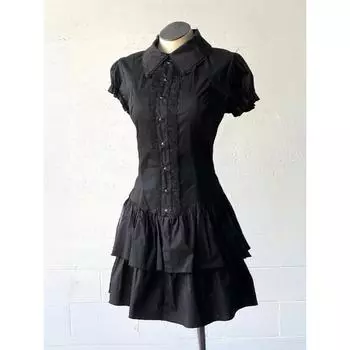 Винтажная одежда, рубашка в стиле колледжа с кружевной отделкой, повседневное платье в стиле девушки, винтажная короткая юбка с заниженной талией L- (recommended 100-55kg) чёрный