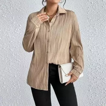 Винтажная одежда с отложным воротником и пуговицами, элегантная свободная блузка с длинными рукавами, офисная женская модная рубашка, женские топы, Blusas 29736 S хаки