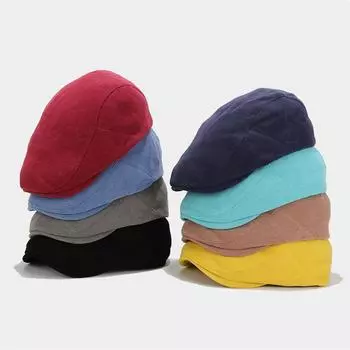 Винтажная однотонная шапка-ушанка из трикотажного хлопка с козырьком M чёрный