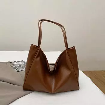 Винтажная однотонная сумка-тоут Maillard для женщин, повседневная, универсальная, большая вместимость, мягкая поверхность, сумка через плечо для поездок на работу коричневый