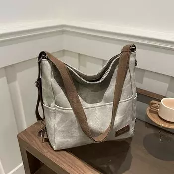 Винтажная однотонная женская модная сумка через плечо из искусственной кожи, вместительная, простая, с широким ремешком, сумка-ведро через плечо 27x10.5x29cm серый