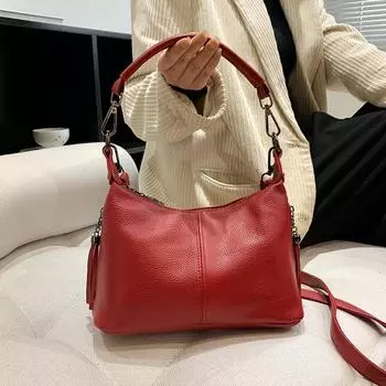 Винтажная однотонная женская сумка через плечо из натуральной кожи с кисточками из коровьей кожи