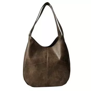 Винтажная однотонная женская сумка из искусственной кожи большой емкости через плечо чёрный