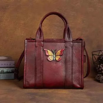 Винтажная однотонная женская сумка из натуральной кожи, портативная сумка ручной работы из натуральной яловой кожи, большие вместительные сумки на плечо красный