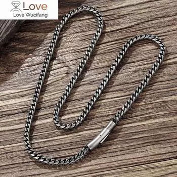 Винтажная окисленная крутая кубинская цепочка-ожерелье для мужчин из нержавеющей стали в стиле панк-рок, антикварная кубическая цепочка в виде лисохвоста, мужские подарки 60cm