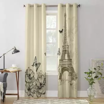 Винтажная оконная занавеска с Эйфелевой башней и розами для детской комнаты, домашние жалюзи, шторы для гостиной, спальни, оконные шторы 135W x 60H(cm) x1