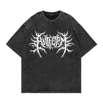Винтажная панк-футболка Loose Wash, готическая графика, нейтральная уличная, уличная, старомодная, мужская и женская повседневная футболка S