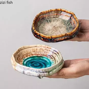 Винтажная печь для обжига Керамическая тарелка на четырех ножках Нестандартная тарелка для суши Тарелка для димсамов Блюдо для приправ Посуда для молекулярной кухни