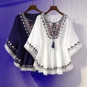 Винтажная печать свободная женская футболка в стиле бохо, показывающая тонкую среднюю длину, свободная шикарная молодежная женская одежда S белый