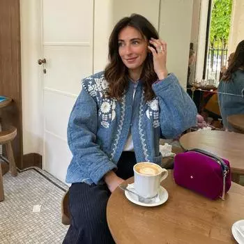 Винтажная печатная вышитая стеганая куртка женская свободная однобортная толстая куртка с длинным рукавом 2024 осень-зима женская верхняя одежда S синий