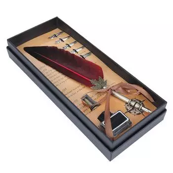 Винтажная перьевая ручка для письма с чернилами для каллиграфии и гусиным пером с подарочной коробкой(красный) красный