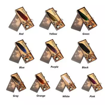 Винтажная перьевая ручка, разноцветные перьевые ручки, чернильница, набор канцелярских принадлежностей, подарок на свадьбу и день рождения в коробке красный