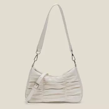 Винтажная плиссированная цепочка-багет подмышка женская новинка 2024 года универсальная нишевая текстура сумка-мессенджер через плечо чёрный