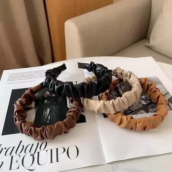 Винтажная плиссированная повязка на голову из искусственной кожи для женщин, ленты для волос в стиле ретро, женские эластичные аксессуары для волос, головной убор