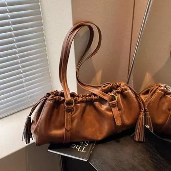 Винтажная плиссированная сумка для поездок на работу, женская сумка через плечо большой емкости чёрный