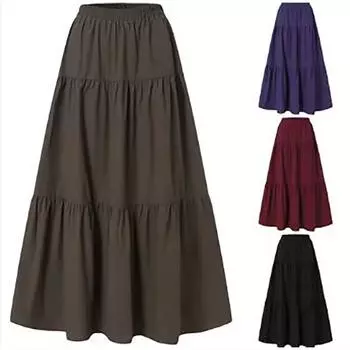 Винтажная плиссированная юбка, модная длинная юбка в стиле Харадзюку в стиле гранж с высокой талией, одежда из хлопка в стиле ретро XXXL чёрный