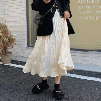 Винтажная плиссированная юбка, трапециевидная юбка-зонтик с высокой талией и расклешенным подолом L чёрный