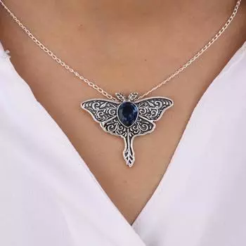 Винтажная подвеска-бабочка из серебра 925 пробы с драгоценным камнем голубым топазом, женский подарок CP-31-13