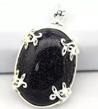 Винтажная подвеска из стерлингового серебра 925 пробы с натуральным синим песком, дизайн JADE, 35x20 мм