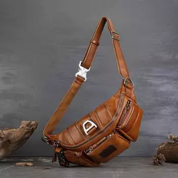 Винтажная полированная мужская сумка на грудь из коровьей кожи, многофункциональная сумка для велосипеда первого слоя из коровьей кожи, сумка для верховой езды из натуральной кожи коричневый