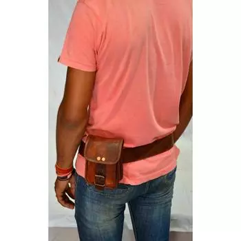 Винтажная поясная сумка Hunters Choice из натуральной кожи с поясом из козьей шкуры, классическая сумка 5 x 7 x 2 in коричневый