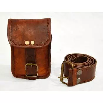 Винтажная поясная сумка Hunters Choice из натуральной кожи с поясом из козьей шкуры, классическая классика 7 x 5 x 2 in коричневый