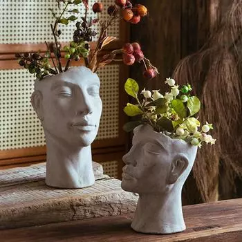 Винтажная портретная ваза, цементный кашпо, декоративные поделки, букет зелени, аранжировщик цветов S