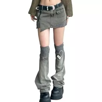 Винтажная потертая ретро-цветная джинсовая мини-юбка в стиле пэчворк для женщин, одежда в стиле пэчворк на молнии M