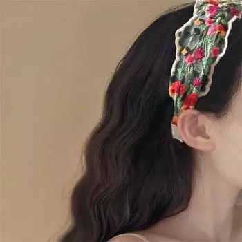 Винтажная повязка для волос с вышивкой в виде цветов Новая широкая повязка на голову Высококлассная повязка для волос Элегантные цветочные аксессуары для волос