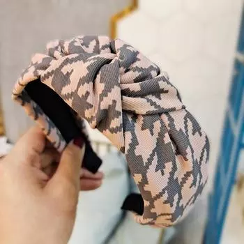 Винтажная повязка на голову в клетку с центральным узлом, повязка для волос с принтом в горошек